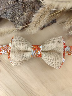 Nœud Papillon Fleuri Orange / terracotta et Jute – Élégance Champêtre "Le Rustique"