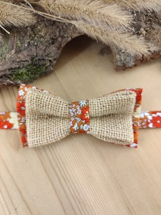 Noeud Papillon Enfant en Jute & Coton Fleuri Orange/Terracotta – L'Authentique Petit