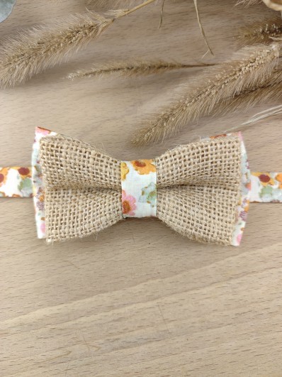 Noeud Papillon Enfant Jute et Fleuri Boho – Terracotta, Orange Brûlée & Vert Sauge