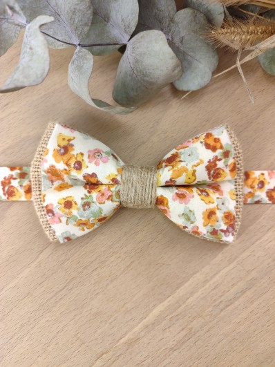 Noeud Papillon Fleuri Boho et Jute – Terracotta, Orange Brûlée & Vert Sauge