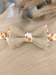 Noeud Papillon Fleuri Orange / terracotta et Jute – Élégance Champêtre "Le Rustique"