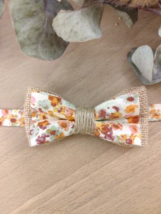 Noeud Papillon Enfant Jute et Fleuri Boho – Terracotta, Orange Brûlée & Vert Sauge