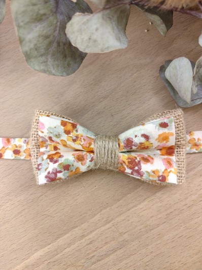Noeud Papillon Enfant Jute et Fleuri Boho – Terracotta, Orange Brûlée & Vert Sauge