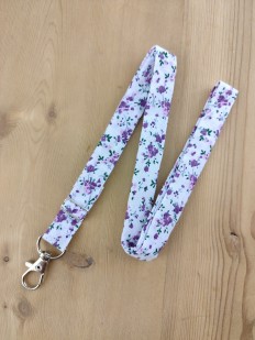 Dragonne Porte-Badge et Clés Réglable en Coton – Motif Floral Liberty Violet & Mauve