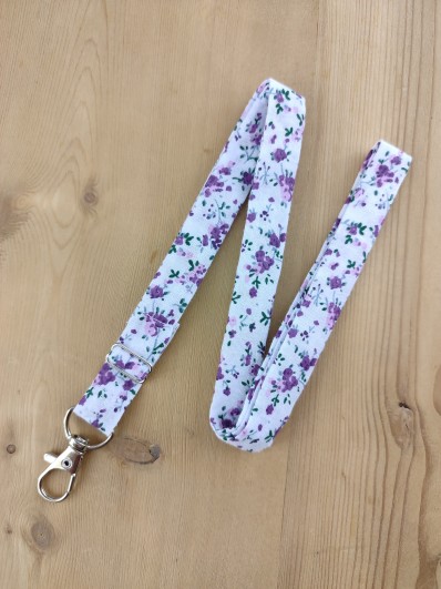 Dragonne porte badge / clés - Motif Floral Beige & Marron