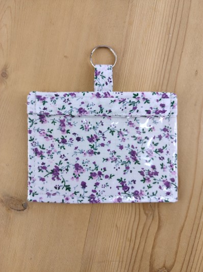 Porte-Badge en Coton avec Fenêtre Transparente – Motif Floral Beige & Marron