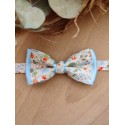 Noeud Papillon Enfant en Liberty Fleuri & Sous-Nœud Satin Bleu Ciel