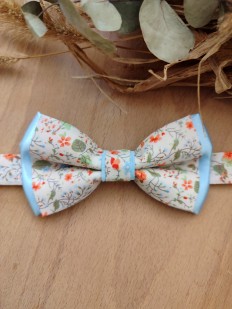 Noeud Papillon Homme en Liberty Fleuri & Sous-Nœud Satin Bleu Ciel