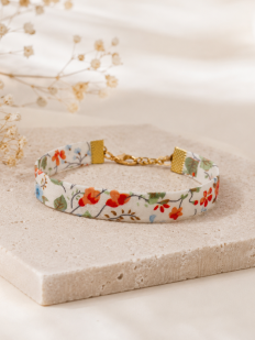 Bracelet Ruban en Coton Liberty Floral orangé et vert