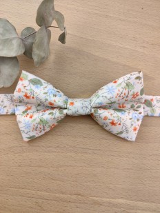 Noeud Papillon Homme en Liberty Fleuri orangé et vert