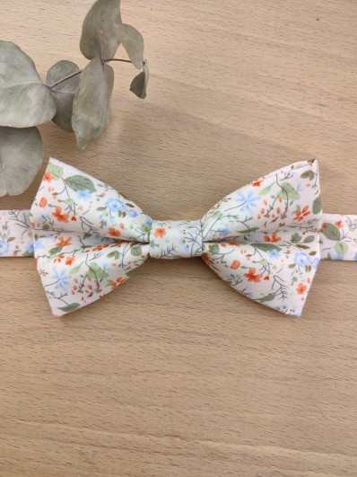 Noeud Papillon Homme en Liberty Fleuri orangé et vert