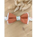 Noeud papillon terracotta – Tissu uni & sous-nœud Liberty orangé / vert