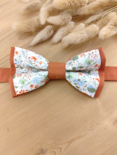Noeud papillon Liberty orangé/vert & terracotta – Modèle cérémonie
