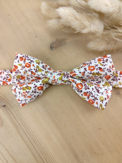 Noeud papillon Liberty orangé/vert & terracotta – Modèle cérémonie