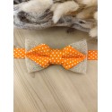 Noeud papillon orange à pois blancs en coton et toile de jute