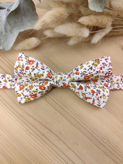 Noeud papillon double en Liberty orangé/vert