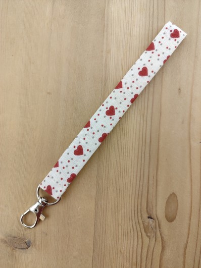 Dragonne de poignet en tissu cœurs rouges - Cordon smartphone