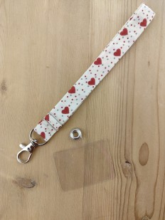 Dragonne de poignet en tissu cœurs rouges - Cordon smartphone