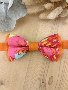 Noeud Papillon Coton Orange Brûlée et Popeline Fleurie Rose Fuchsia
