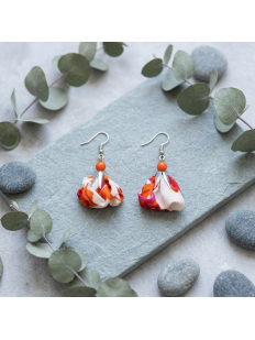 Boucles d'oreilles pendantes "Fleurs de Tissu" – Orange, Fuchsia & Argenté