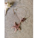 Collier Étoile de Mer en résine effet Bois & Perles chêne
