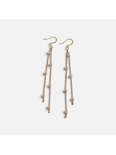Boucles d'oreilles pendantes perles et chaîne et dorée 