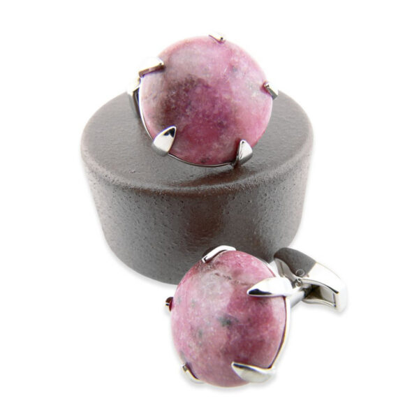 Stone 170 - Bouton de manchette rond en pierre rose