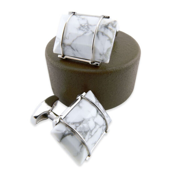 Stone 210 - Bouton de manchette en rectangle de pierre blanche