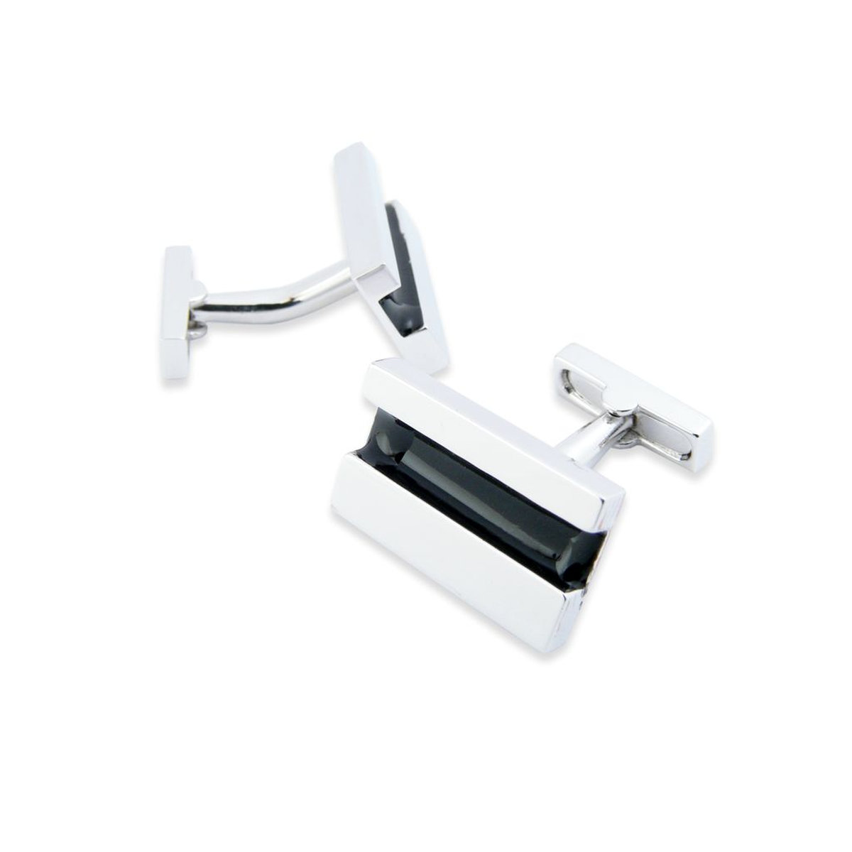 Enamel 140 - Bouton de manchette argenté et émaillé noir