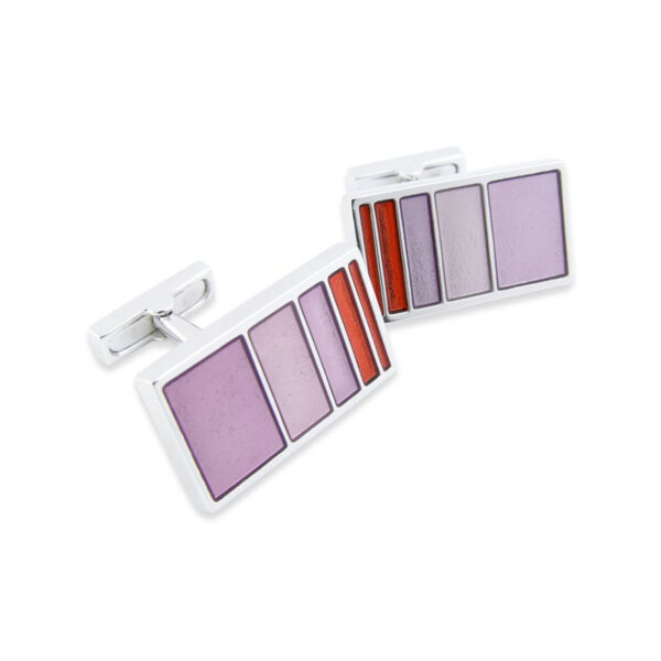 Enamel 160 - Bouton de manchette rectanglaire à panneaux d'émail parme et rouge