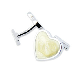 Enamel 170 - Bouton de manchette en forme de cœur en émail de couleur beige ivoire
