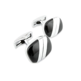 Enamel 110 - Bouton de manchette argent et noir en métal émaillé