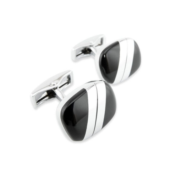 Enamel 110 - Bouton de manchette argent et noir en métal émaillé