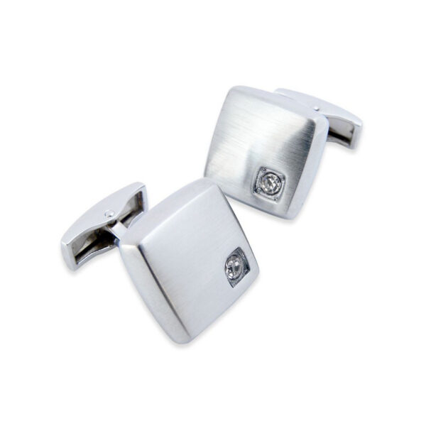 Crystal 110 - Bouton de manchette en métal brossé et solitaire de cristal Swarovski