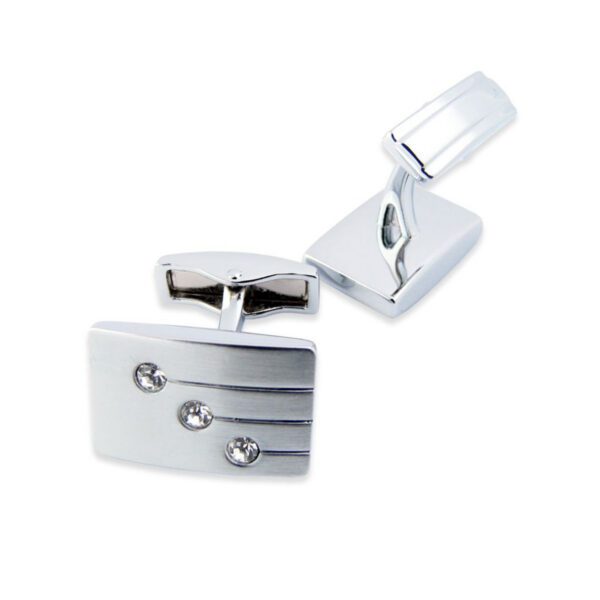 Crystal 190 - Bouton de manchette en métal brossé et diamants de cristal