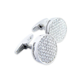 Crystal 260 - Bouton de manchette en zirconia sur monture panier en rhodium