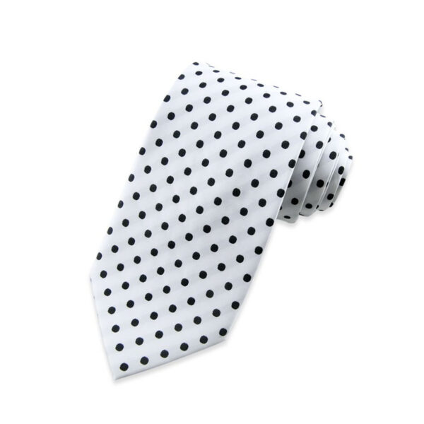 Motive 25 - Cravate en soie blanche à pois noirs