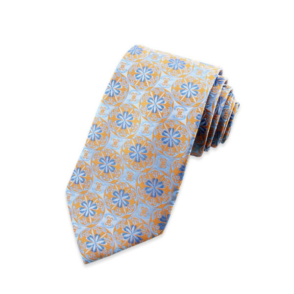 Motive 115 - Cravate bleu et cuivre à motif floral stylisé