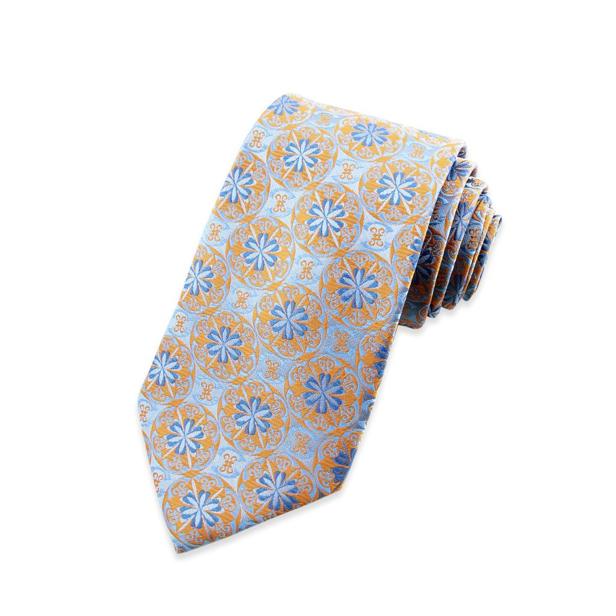 Motive 115 - Cravate bleu et cuivre à motif floral stylisé