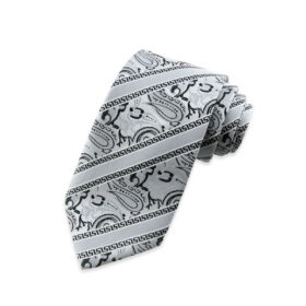 Paisley 15 - Cravate grise à motif cachemire et rayures