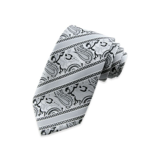 Paisley 15 - Cravate grise à motif cachemire et rayures