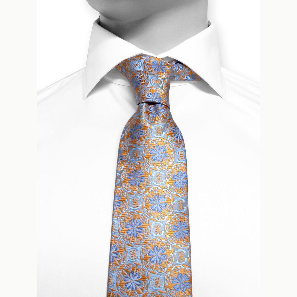 Motive 115 - Cravate bleu et cuivre à motif floral stylisé