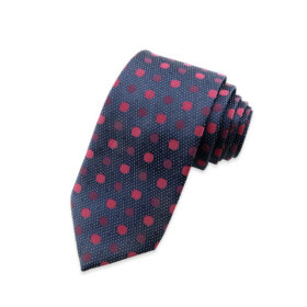 Motive 65 - Cravate noire à petits points blancs et pois rouge framboise