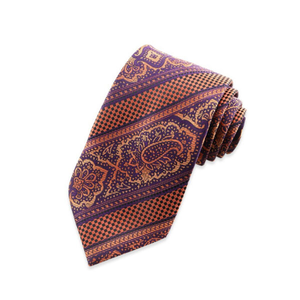 Paisley 65 - Cravate violine et cuivre à rayures et dessin cachemire