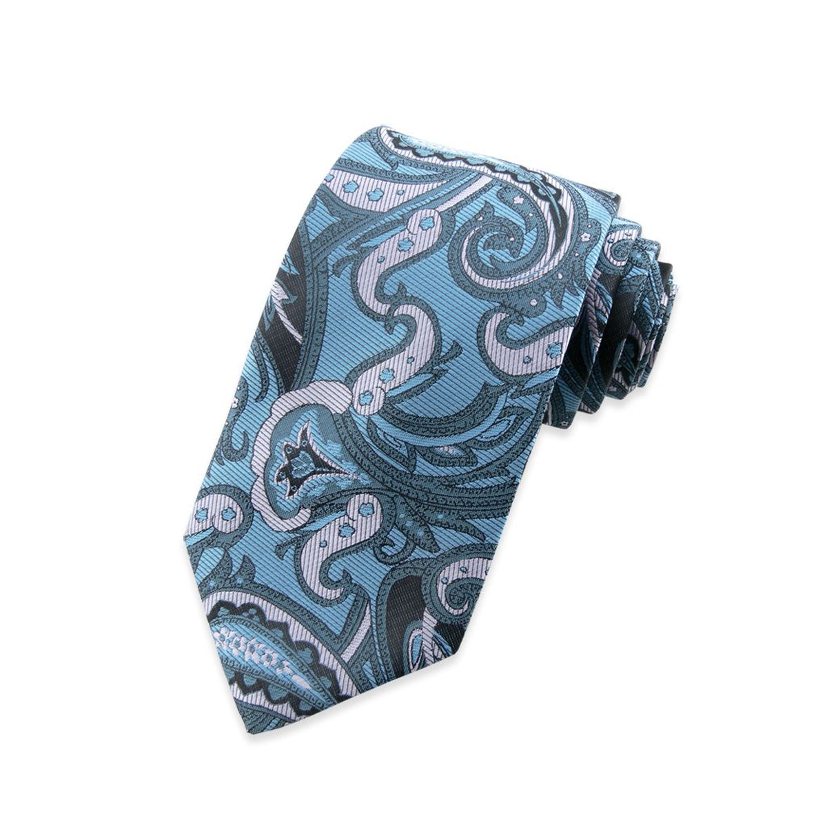 Paisley 55 - Cravate à motif cachemire moderne gris et bleu pastel