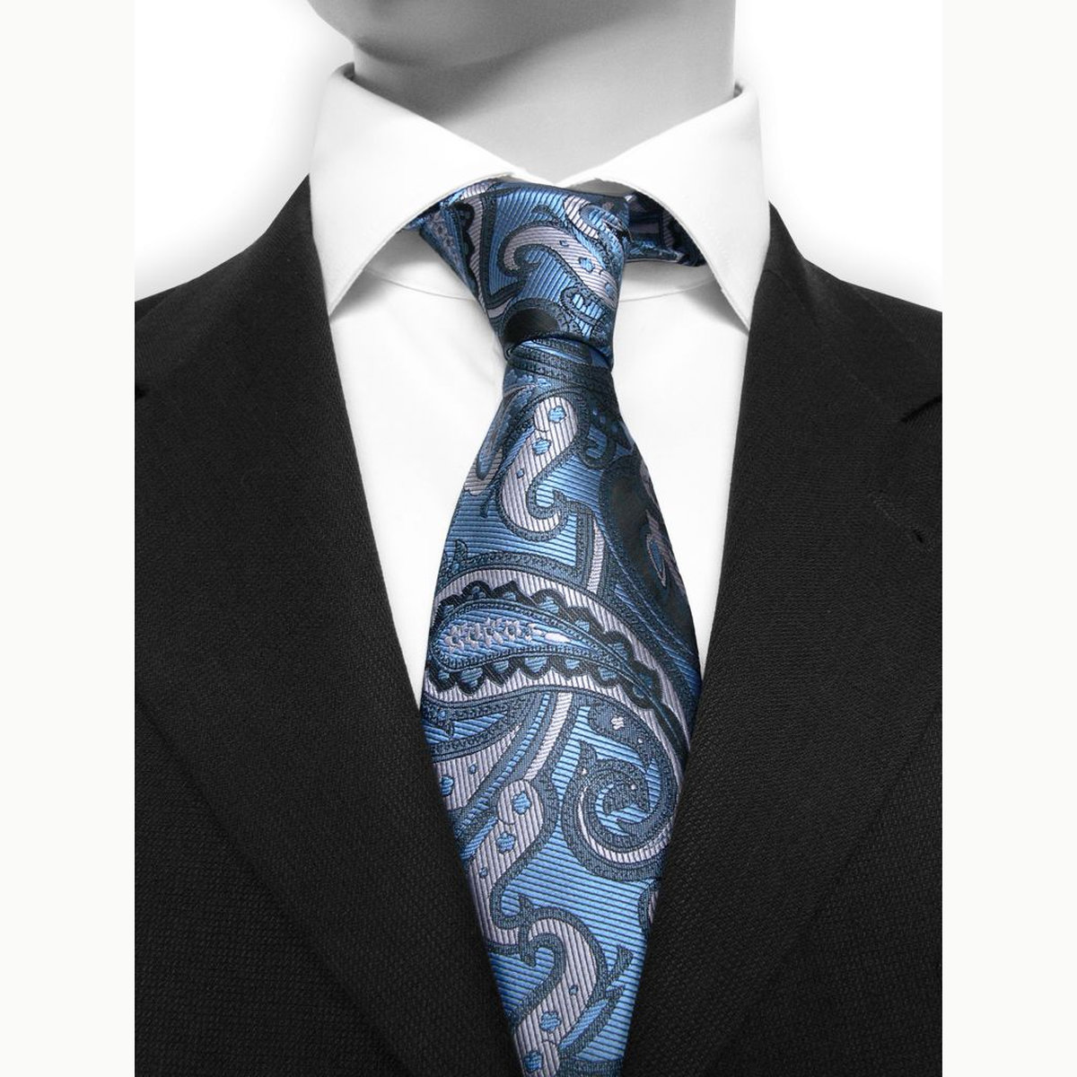 Paisley 55 - Cravate à motif cachemire moderne gris et bleu pastel