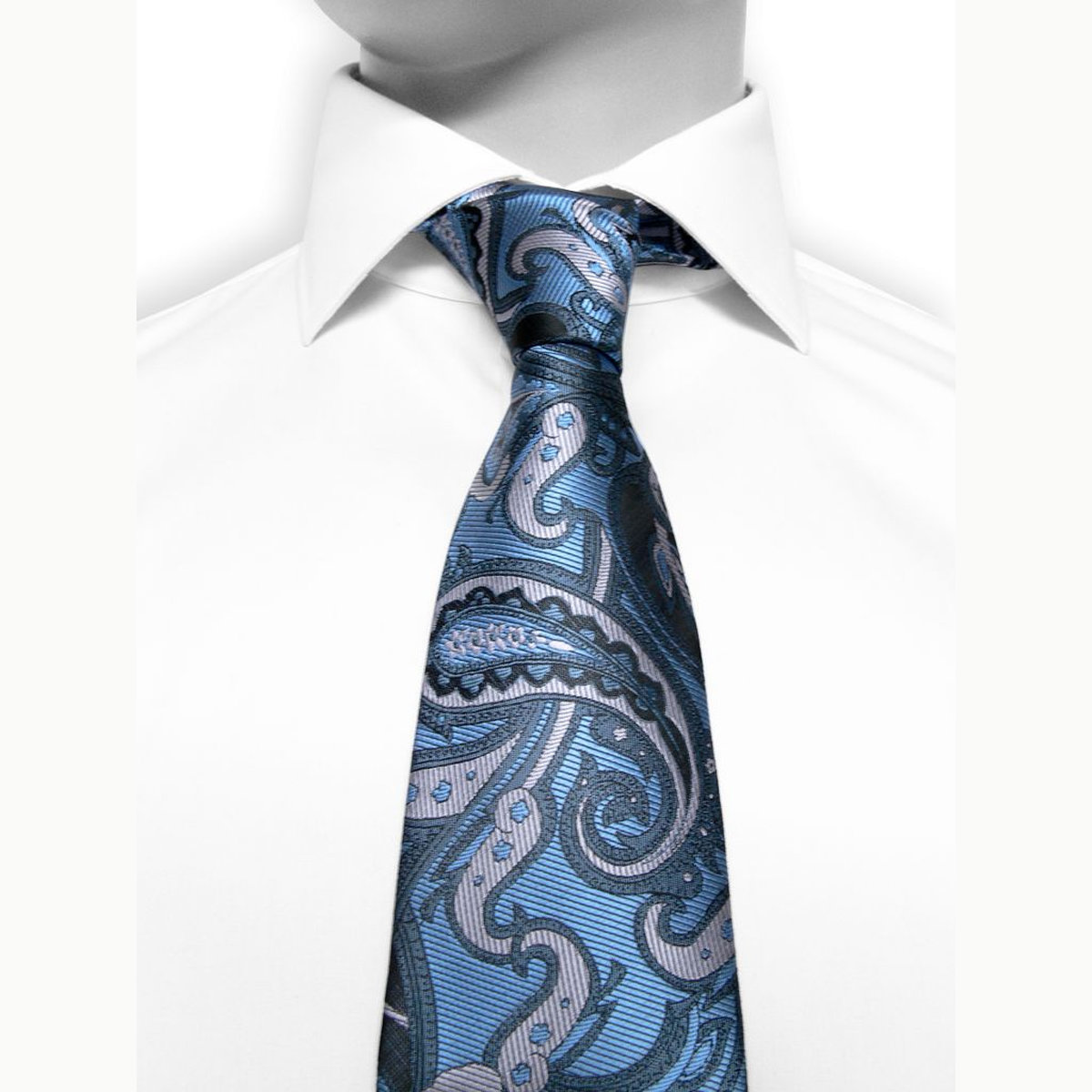 Paisley 55 - Cravate à motif cachemire moderne gris et bleu pastel