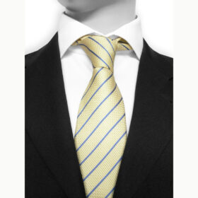 Stripe 105 - Cravate de couleur jaune pâle à fines rayures bleues