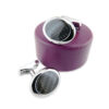 Carbon 100 - Bouton de manchette ovale en fibre de carbone noire et rhodium.