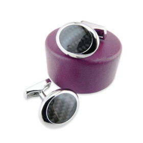 Carbon 100 - Bouton de manchette ovale en fibre de carbone noire et rhodium.